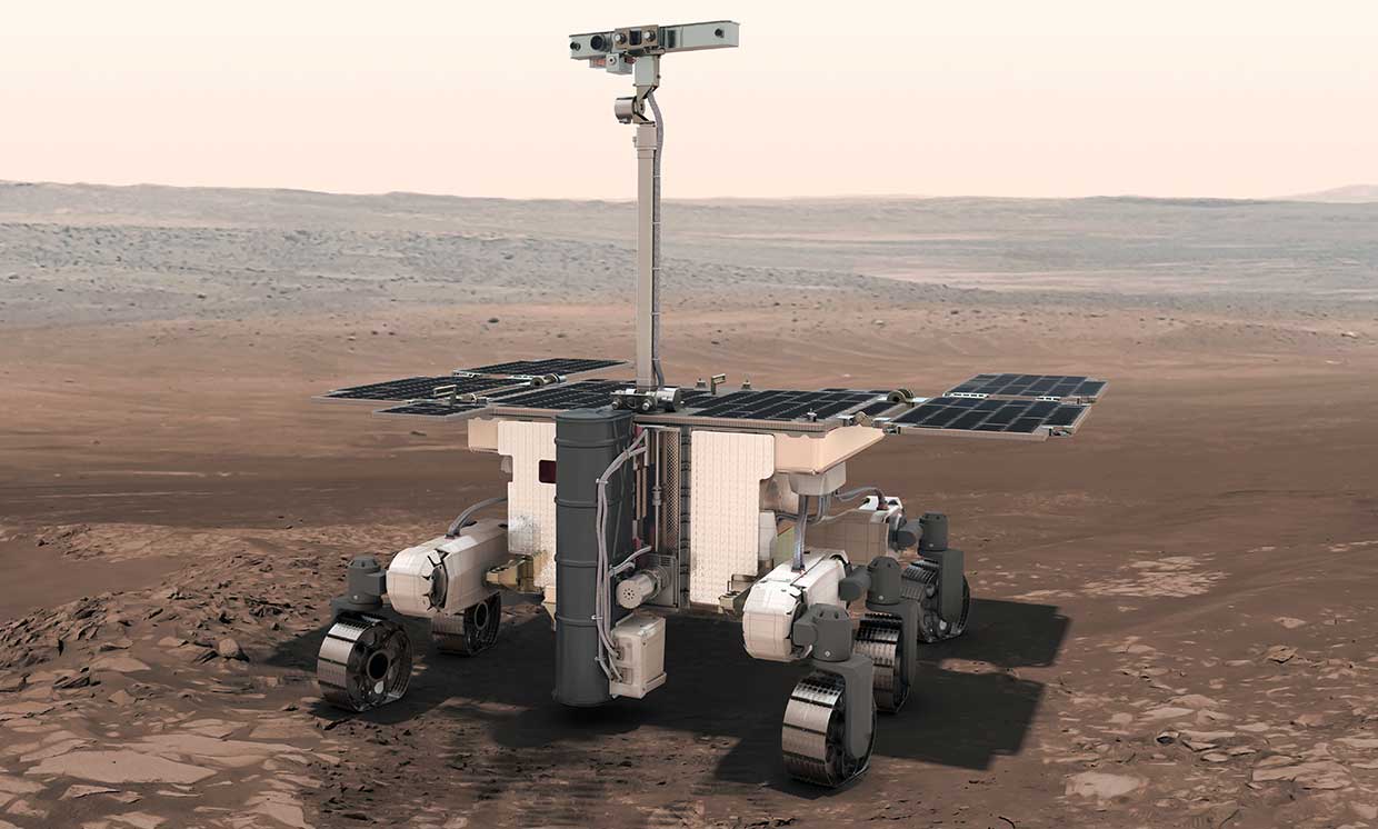 Иллюстрация марсохода ExoMars на марсианской поверхности.